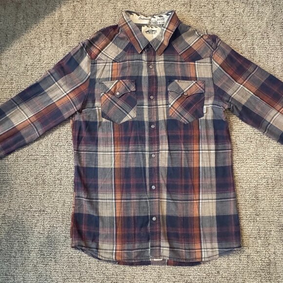 Vans Long-Sleeve Shirt MEDIUM - Earthy Plaid Country-Style with Button Snaps - Picture 1 of 8